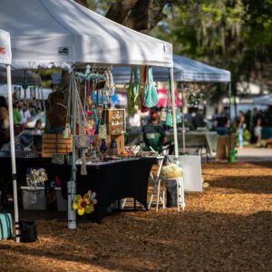 a vendor with a pop-up canopy